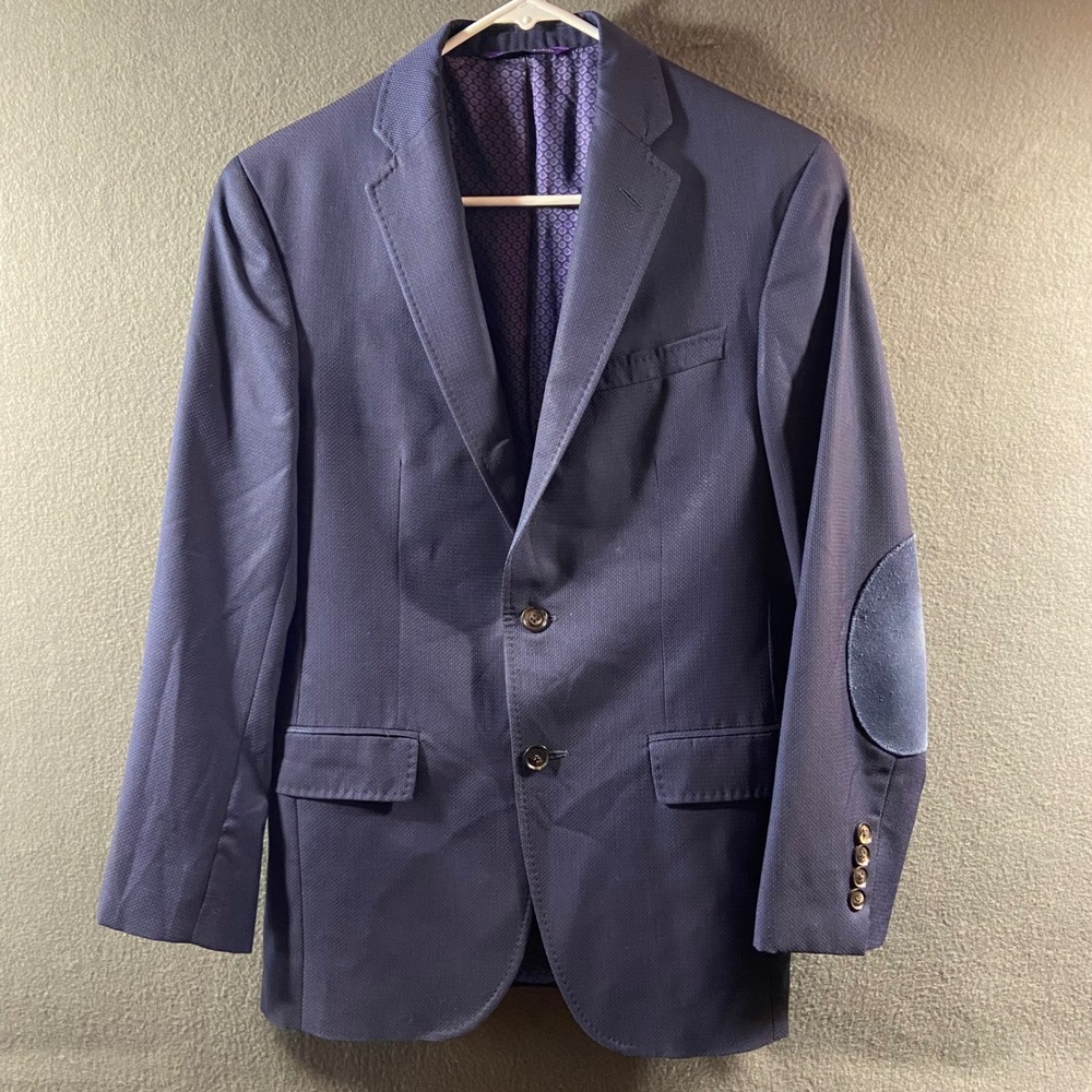 Ted Baker London Endurance Jay CT Blazer Wool Elbow Patch Blue 36S